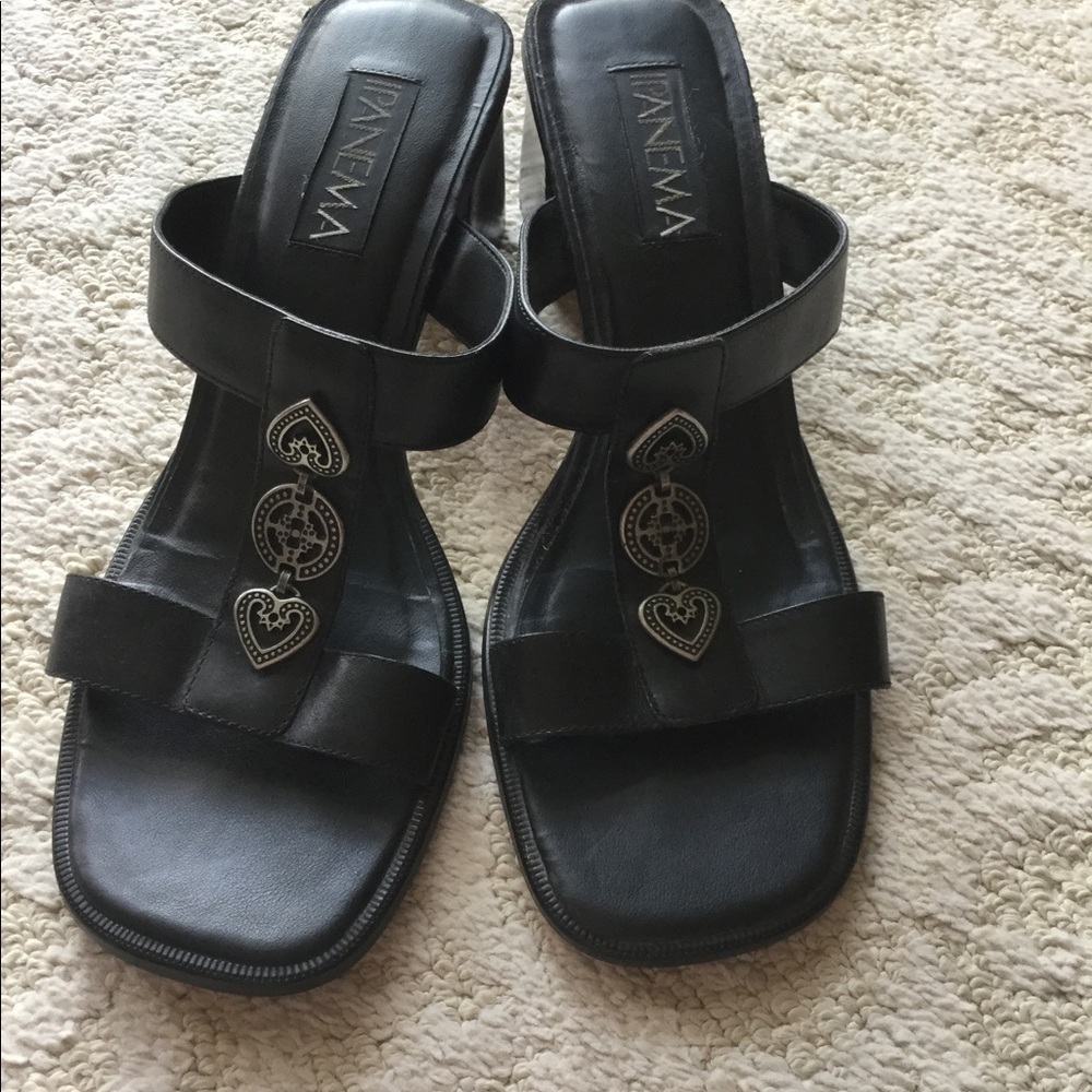 Black casual heeled slides w/silver, Size 10